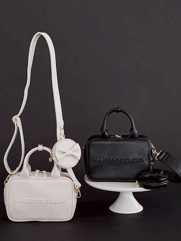 皮革方形品牌壓紋波士頓手提/側背包(08000645400) - Maison de FLEUR