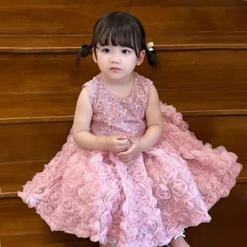 粉玫瑰花紗紗裙洋裝 小禮服 花童 婚禮 慶生 生日 紗裙 澎澎裙 蓬蓬裙 連身裙 裙子 女童 兒童 橘魔法 現貨【BB9131】