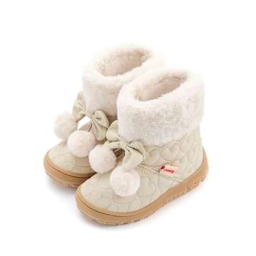 韓國 OZKIZ - 雪球點綴生活防水防寒絎縫雪靴-米