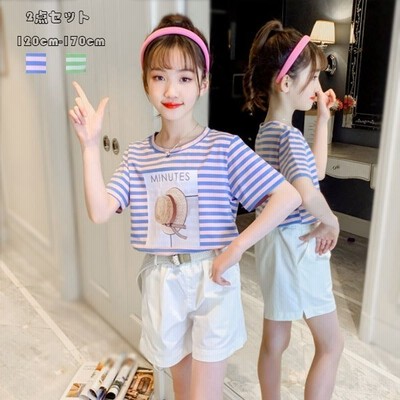 子ども服キッズ夏服おしゃれ上下セット女の子セットアップ夏着半袖tシャツプリントストライプ柄ショーツ2点セット小学生可愛い 通販 Lineポイント最大get Lineショッピング