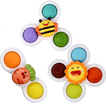 JOYKIZ 兒童旋轉吸力撥浪鼓沐浴玩具 3件組  1組  蜜蜂 + 太陽 + 紅蘿蔔