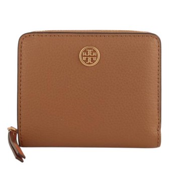 TORY BURCH-ROBINSON 荔枝紋皮革暗釦對開短夾(駝色)