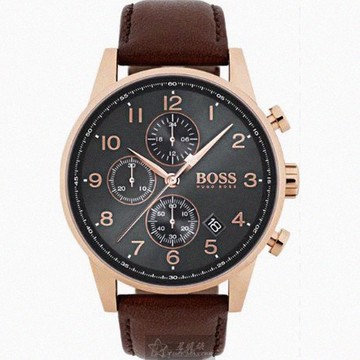 BOSS手錶，編號HB1513496，44mm玫瑰金錶殼，咖啡色錶帶款_廠商直送