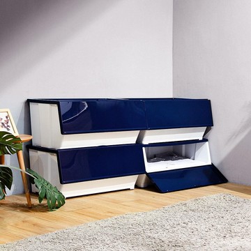 台灣製 大容量磁吸下掀式可堆疊附輪加厚收納箱60L 005175 藍色 4入