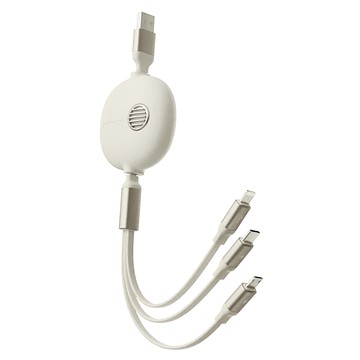 Mass 生活好物 3.5A三合一快速充電線 五檔伸縮 兼容多台 方便攜帶  1.2m  白色  1條