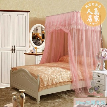 蚊帳 方形蚊帳 蚊帳不銹鋼加厚加粗伸縮方頂宮廷落地壓腳1.5米1.8M不打墻免安裝