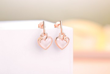 【情人節半價套組】925純銀鍍玫瑰金天然粉貝母項鍊耳環套組