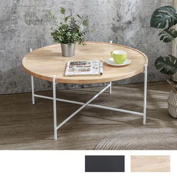 Boden-路克3.1尺工業風圓形木面大茶几(白色十字鐵腳座-兩色可選)