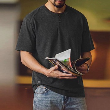 Wuluwear 美式復古純棉短袖T恤男2026夏季新款假兩件拼接寬鬆圓領休閒短袖