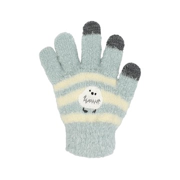 日本 TOMO - 兒童可觸控短絨保暖手套-長尾山雀-灰藍