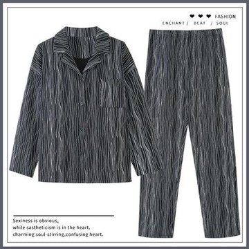 【巴黎精品】睡衣套裝長袖休閒服-翻領棉質百搭長褲男居家服9款a1aa43