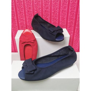 柜雅氏真皮淺口平底單鞋柔軟舒適蝴蝶結軟皮軟底魚嘴涼鞋媽媽女鞋