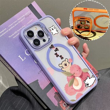 順順荔荔小狗磁吸手機殼 金屬鏡頭支架 保護殼 適用於iPhone 17 16 15 14 13 12 11 Max防摔殼