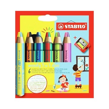 STABILO 思筆樂 woody 3 in 1 duo 可水洗雙色水彩粉蠟筆 6支組/盒 ST8826-2