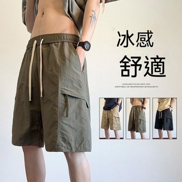 工裝短褲男夏季薄款2026潮牌新款運動外穿冰絲多口袋拉鍊五分中褲