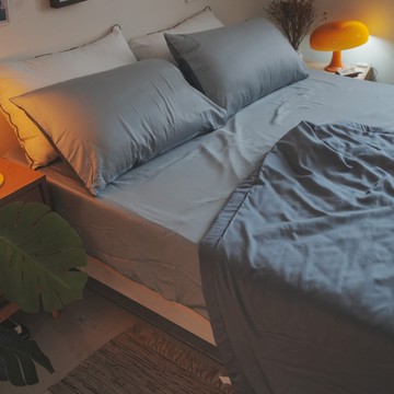 天絲(100支)床組 天際霧藍 D1雙人床包三件組 專櫃級 100%天絲 台灣製 棉床本舖