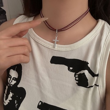 【台灣公司 可打統編】免運 原創雙層十字架項鏈女小眾設計感朋克choker項圈皮質百搭頸鏈配飾 可開發票 全館五折 工廠現貨直銷 新品特價 z9211