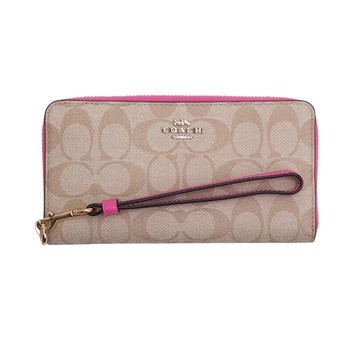 COACH 金屬馬車 LOGO手拿長夾(淺卡其/粉)