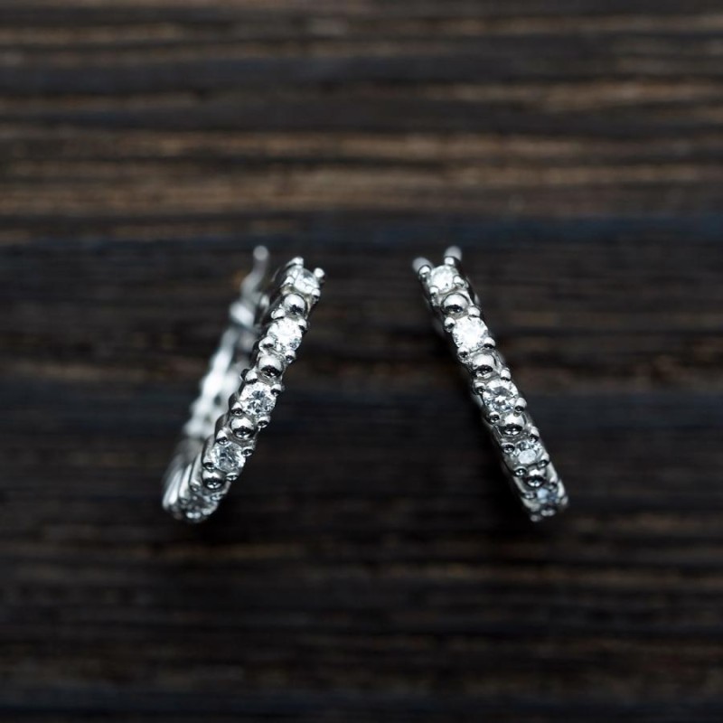 K14WG 天然ダイヤモンド0.2ct フープピアス フルエタニティー クロッシング 14金ホワイトゴールド 小ぶり 小さめ 輪っか プレゼント  ギフト 日本製 | LINEショッピング