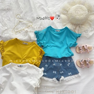 🌈✨mix1001 飽和純色荷葉捲邊造型袖上衣✨兒童簡約造型袖上衣5-17