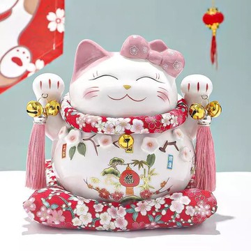 ✨臺灣出貨✨招財貓擺件存錢罐店鋪開業創意桃花貓客廳家居飾品陶瓷工藝禮品
