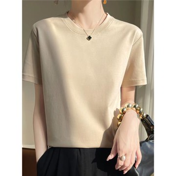 新疆棉！圓領短袖t恤女寬松100純棉白色體恤上衣大碼純色百搭背心