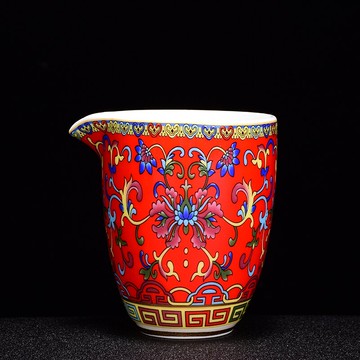 琺瑯彩白瓷彩繪公道杯 大號陶瓷青花分茶器家用加厚茶海功夫茶具