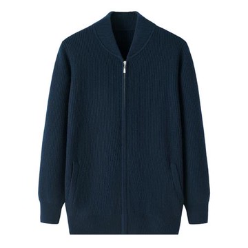 鄂爾多斯市產羊絨衫男士開衫拉鏈棒球領元寶針加厚毛衣外套K4125