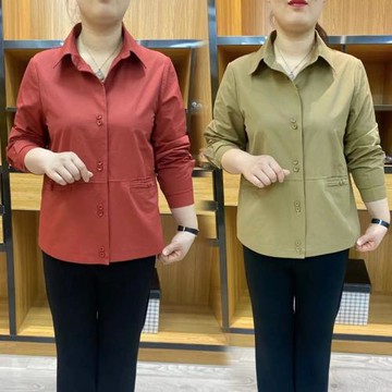 中年媽媽春裝薄外套短款翻領夾克2022新款中老年人女春秋洋氣上衣