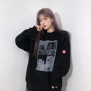 早秋薄款印花衛衣女ins原宿鳳寬松顯瘦百搭長袖圓領上衣