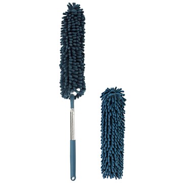 DODOWU 嘟嘟屋 雪尼爾伸縮除塵撢組 附專用替換布套 2條 超長型可彎款  深海藍  1組