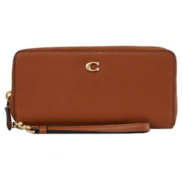 COACH 簡約LOGO皮革手掛ㄇ字拉鍊長夾(紅棕色)
