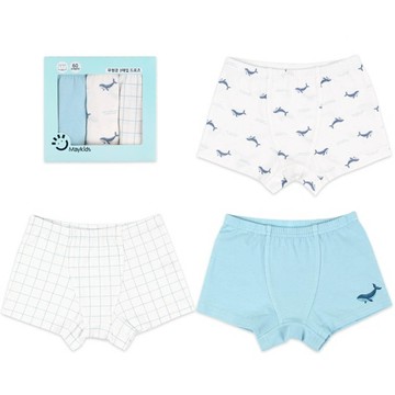 韓國 Maykids - (3入組)男寶無螢光輕柔棉彈性四角褲-格紋X鯨魚