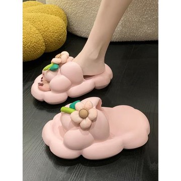 踩屎感厚底拖鞋女夏季外穿2025新款可愛雨花石花朵室內家居涼拖鞋