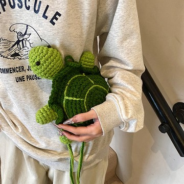 卡通毛綫編織烏龜斜挎包可愛手工鈎織零錢 包成品創意網紅兒童包包鈎針 編織材料包 手工 diy手作材料 鈎織 HGNE