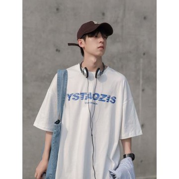 夏季新款短袖T恤男潮牌潮流印花半袖體恤港風青少年百搭寬松衣服