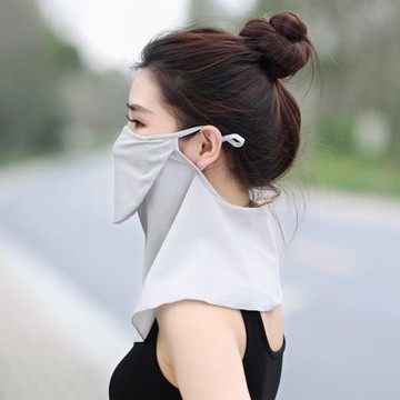 UPF50+露嘴掛耳冰絲面罩防紫外線護頸遮全臉純色臉罩夏天面部遮陽