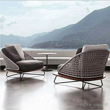 免運費 開立發票 藤編椅 靠背椅 高腳椅  戶外桌椅陽臺院子花園鋁閤金餐椅戶外拉繩椅庭院藤編防水防曬椅子y3