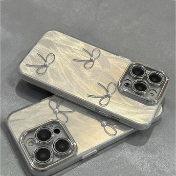 適用iPhone17手機殼立體珍珠蝴蝶結16pro彩繪自帶鏡頭膜硅膠15promax新款個性蘋果14防摔高級感12保護套全包
