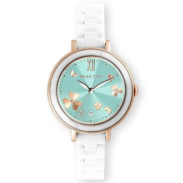 Relax Time 拾光花語陶瓷系列  RT-122-05 浪漫陶瓷時尚腕錶 湖水綠面 36mm｜樂天領券現折★全館特惠中★指定刷卡回饋10%