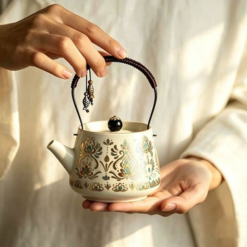 【茶品名】🍵茶壺 西施壺  泡茶壺中式文創高檔國風金銀錯提樑壺泡茶壺套組陶瓷功夫茶具家用敦煌