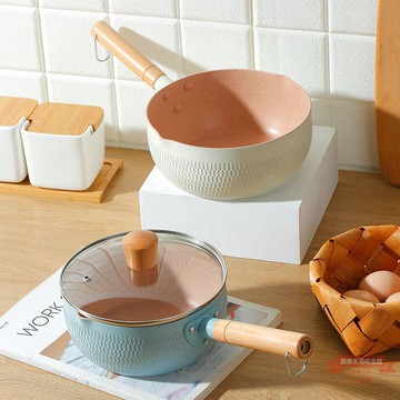 【送湯勺】麥飯石奶鍋不粘鍋雪平鍋泡面鍋小實木煮面熱奶鋁合