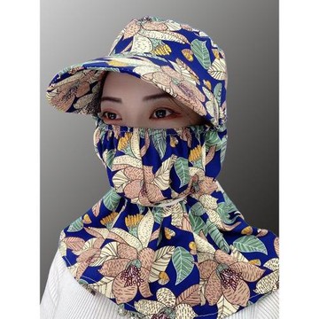 夏季防曬遮陽帽子女干活采茶帽新款碎花防塵遮臉護頸太陽帽包頭帽