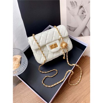 小香風包包女高級感方胖子小金球包小香包白色包小香風菱格鏈條包