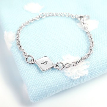 ART64 純銀 雙面刻字 小巧方塊 兒童手鍊 925純銀 (客製化訂製 新生兒 彌月禮物 親子銀飾 寶寶手鍊)