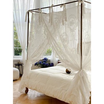 2025新款高檔法式蕾絲蚊帳家用三開門1.8m輕奢公主風床幔落地支架