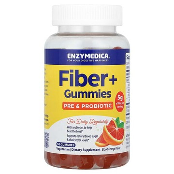 Enzymedica, 纖維 + 軟糖，益生元和益生菌，血橙味，50 毫克，90 粒軟糖（每粒軟糖 16.6 毫克）