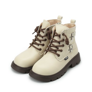 DOOK 側雙釦拉鍊馬靴 米 大童鞋