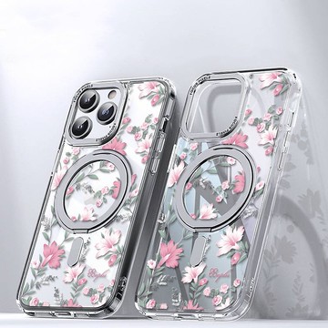 16/15/14/13/12/S25/S24/S23 360旋轉磁吸立架殼-小清新-粉劍蘭