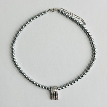 貝殼嬰兒珍珠短項鍊/帶寶石 #A/5mm 約 39灰+5 厘米/銀/R/日本製造